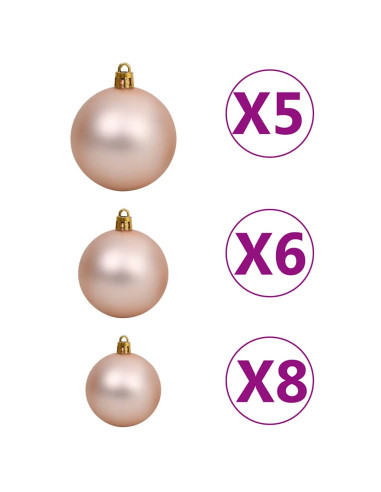 Albero di Natale Preilluminato con Palline Rosa 180 cm PVC