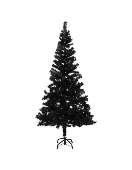 Albero di Natale Preilluminato con Palline Nero 120 cm PVC