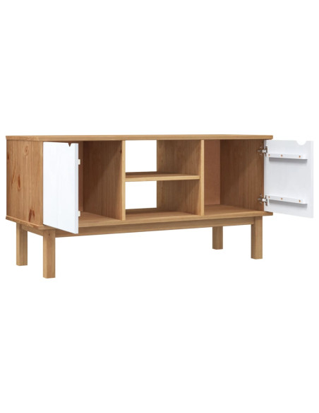 Mobile TV OTTA Marrone e Bianco 113,5x43x57 cm in Legno di Pino