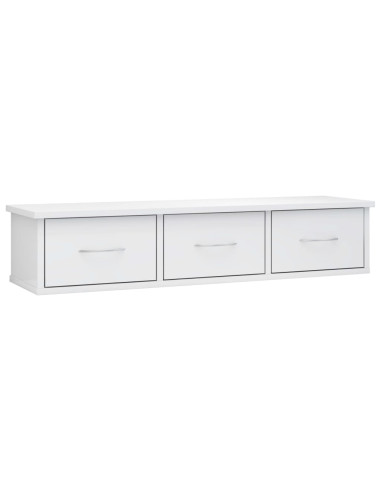Scaffale Cassetti Parete Bianco Lucido 88x26x18,5cm Multistrato