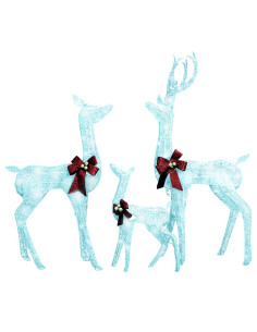 Decorazione Natalizia Famiglia di Renne Bianco Argento 201 LED