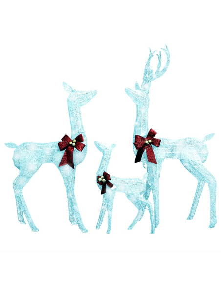 Decorazione Natalizia Famiglia di Renne Bianco Argento 201 LED