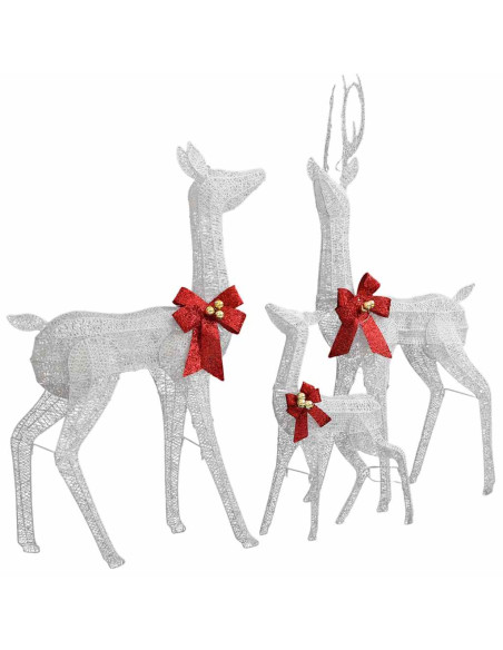 Decorazione Natalizia Famiglia di Renne Bianco Argento 201 LED