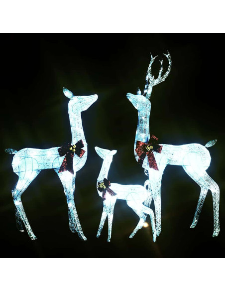 Decorazione Natalizia Famiglia di Renne Bianco Argento 201 LED