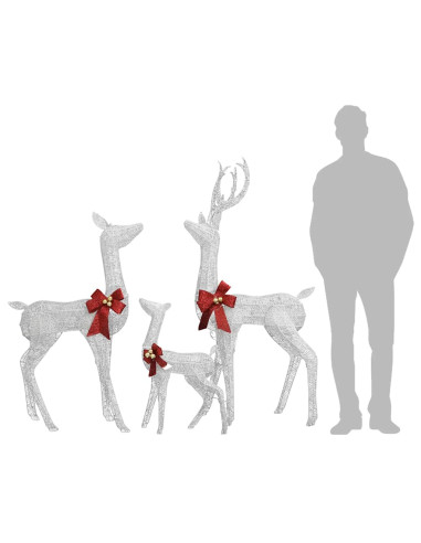 Decorazione Natalizia Famiglia di Renne Bianco Argento 201 LED