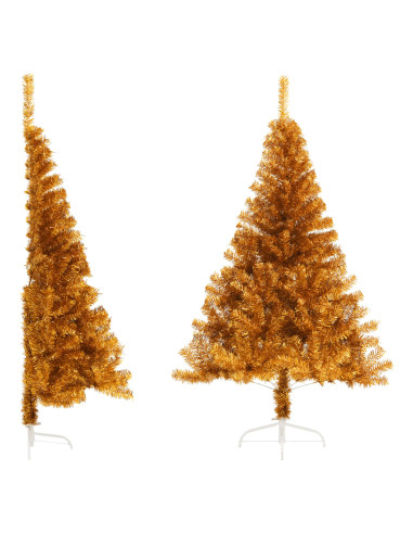 Albero di Natale Artificiale a Metà con Supporto Oro 120 cm PET