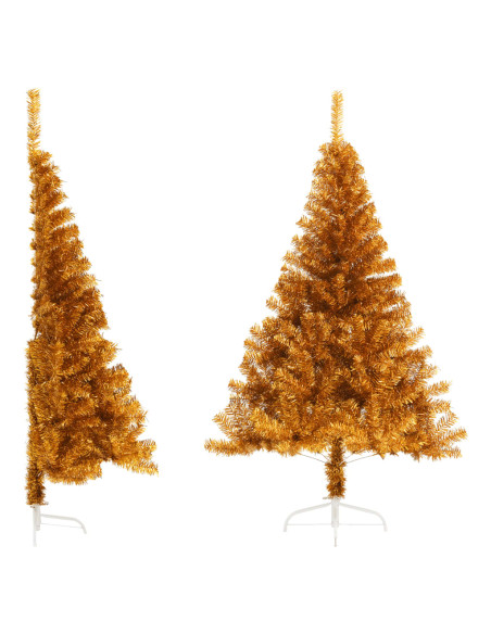 Albero di Natale Artificiale a Metà con Supporto Oro 120 cm PET
