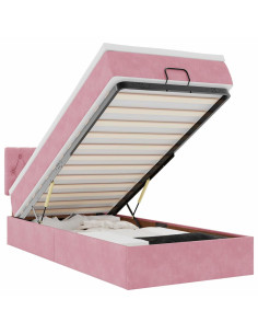 Struttura Letto Pouf con Materasso Rosa 100x200 cm Velluto 2