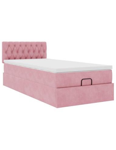 Struttura Letto Pouf con Materasso Rosa 100x200 cm Velluto