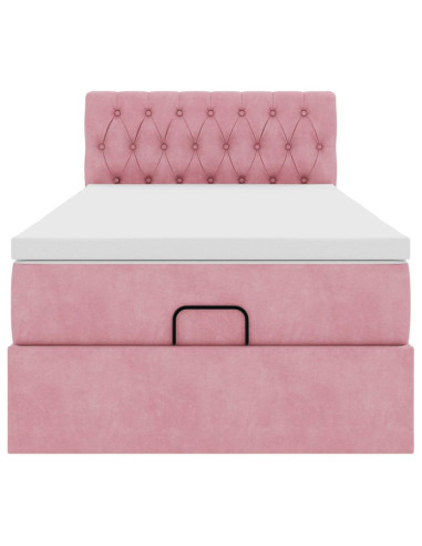 Struttura Letto Pouf con Materasso Rosa 100x200 cm Velluto