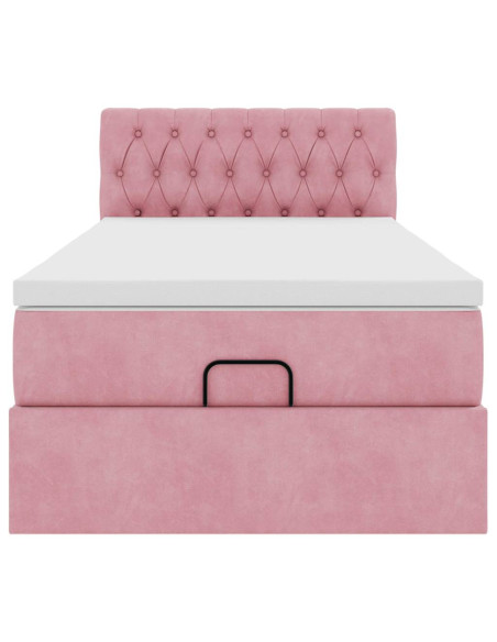 Struttura Letto Pouf con Materasso Rosa 100x200 cm Velluto