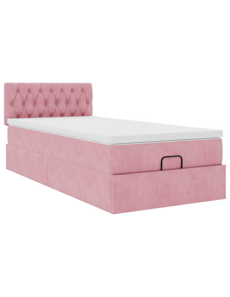 Struttura Letto Pouf con Materasso Rosa 100x200 cm Velluto