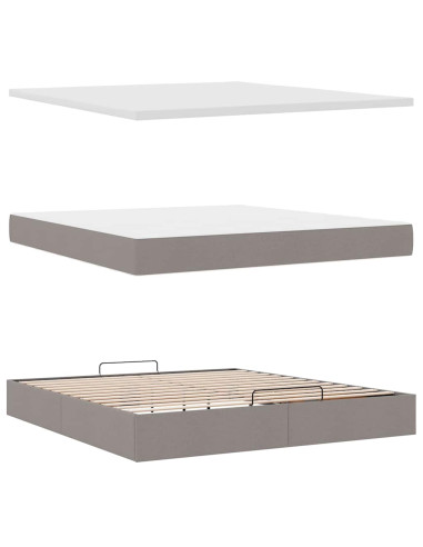 Struttura Letto Pouf con Materasso Tortora 160x200cm in Tessuto