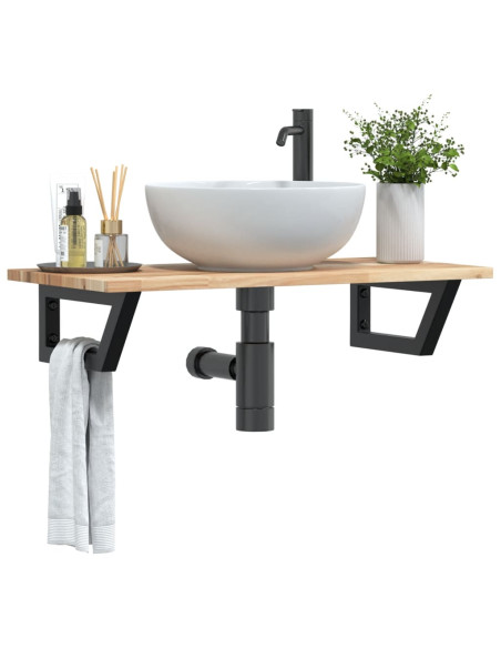 Ripiano a Parete per Lavabo in Acciaio e Massello di Acacia