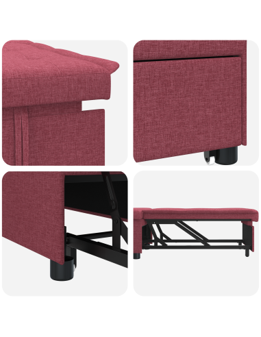 Divano Letto Estraibile 50cm Rosso Vino Legno compensato