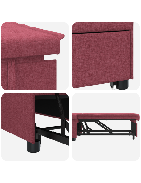 Divano Letto Estraibile 50cm Rosso Vino Legno compensato