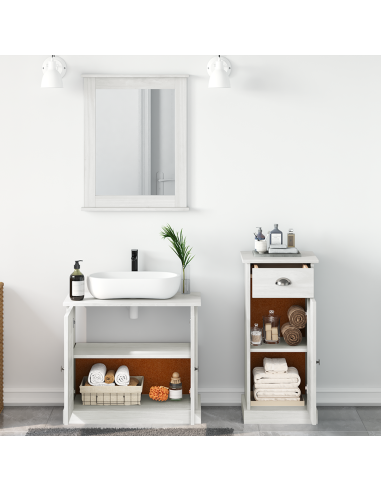 Set di mobili per il bagno 3 pcs Bianco Antico Pino massello