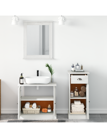 Set di mobili per il bagno 3 pcs Bianco Antico Pino massello