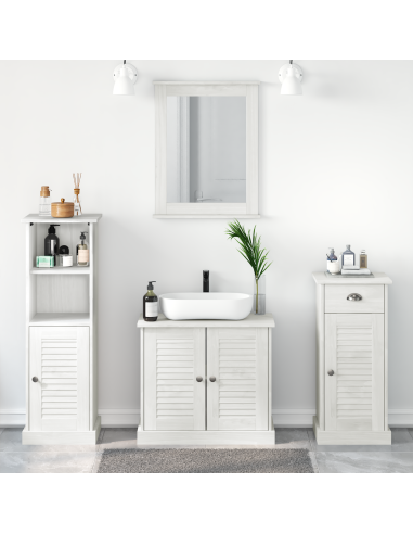 Set di mobili per il bagno 4 pcs Bianco Antico Pino massello