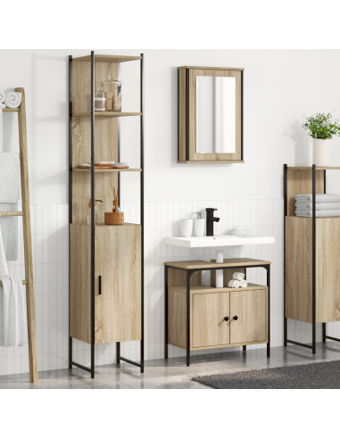 Set di mobili per il bagno con lo scaffale 3 pcs Rovere Sonoma