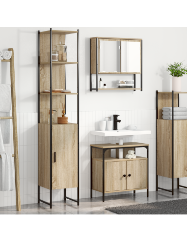 Set di mobili per il bagno con lo scaffale 3 pcs Rovere Sonoma