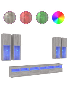Set Mobili TV a Muro 7 pz con Luci LED Grigio Sonoma 2
