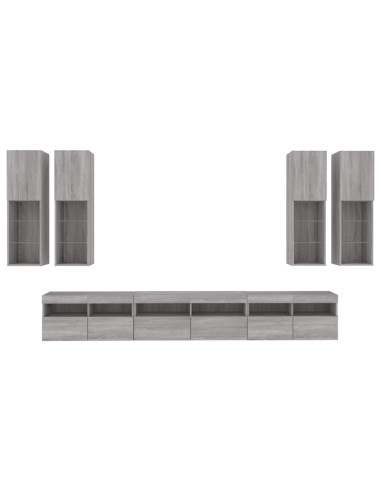Set Mobili TV a Muro 7 pz con Luci LED Grigio Sonoma