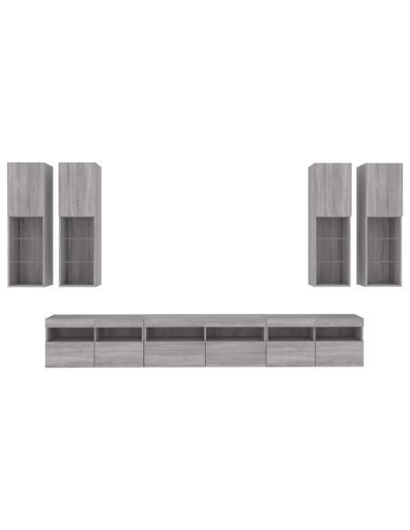 Set Mobili TV a Muro 7 pz con Luci LED Grigio Sonoma