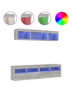 Mobili TV a Muro con LED 5pz Grigio Sonoma in Legno Multistrato 2