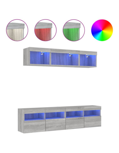 Mobili TV a Muro con LED 5pz Grigio Sonoma in Legno Multistrato