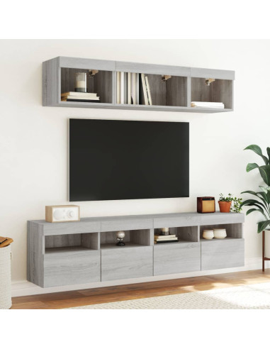 Mobili TV a Muro con LED 5pz Grigio Sonoma in Legno Multistrato