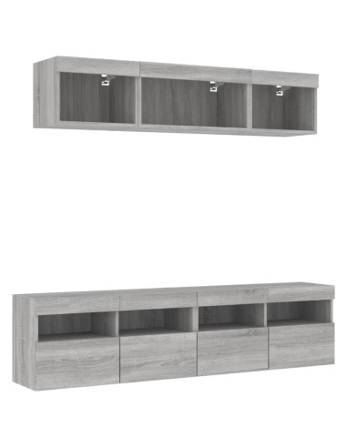 Mobili TV a Muro con LED 5pz Grigio Sonoma in Legno Multistrato