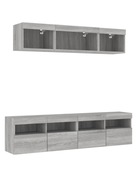 Mobili TV a Muro con LED 5pz Grigio Sonoma in Legno Multistrato