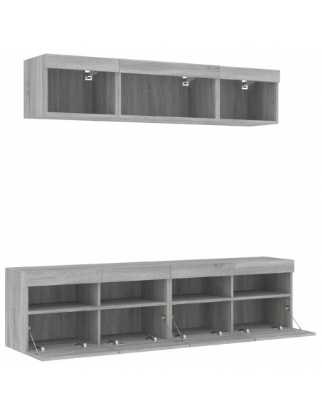 Mobili TV a Muro con LED 5pz Grigio Sonoma in Legno Multistrato