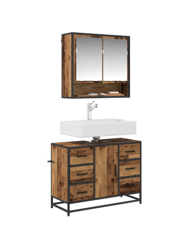 Set di mobili per il bagno con cassetto 2 pcs Legno vecchio