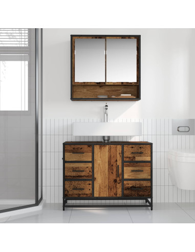 Set di mobili per il bagno con cassetto 2 pcs Legno vecchio
