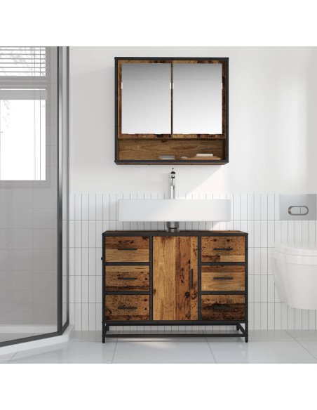 Set di mobili per il bagno con cassetto 2 pcs Legno vecchio