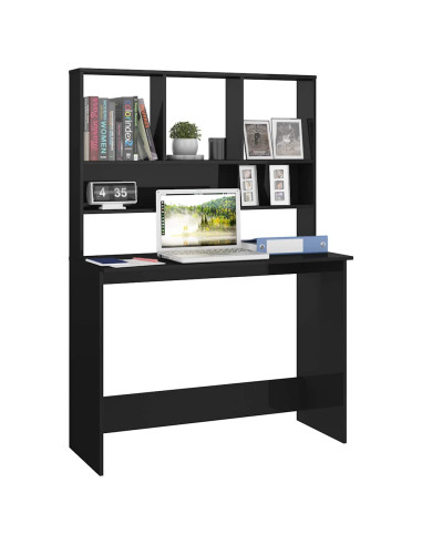 Scrivania Mensole Nero Lucido 110x45x157 cm Legno Multistrato