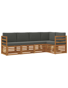 Set divani 5 pcs Naturale e Antracite Legno di Acacia Massello 2