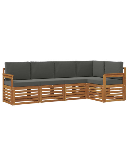 Set divani 5 pcs Naturale e Antracite Legno di Acacia Massello