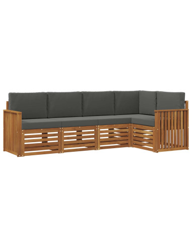 Set divani 5 pcs Naturale e Antracite Legno di Acacia Massello