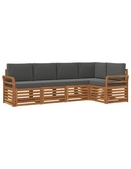 Set divani 5 pcs Naturale e Antracite Legno di Acacia Massello