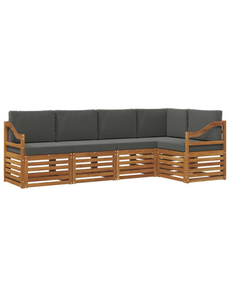 Set divani 5 pcs Naturale e Antracite Legno di Acacia Massello