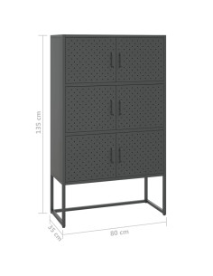 Credenza Alta Antracite 80x35x135 cm in Acciaio