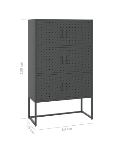 Credenza Alta Antracite 80x35x135 cm in Acciaio