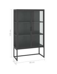 Credenza Alta Antracite 80x35x135 cm Acciaio e Vetro Temperato