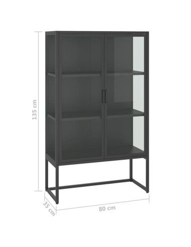Credenza Alta Antracite 80x35x135 cm Acciaio e Vetro Temperato
