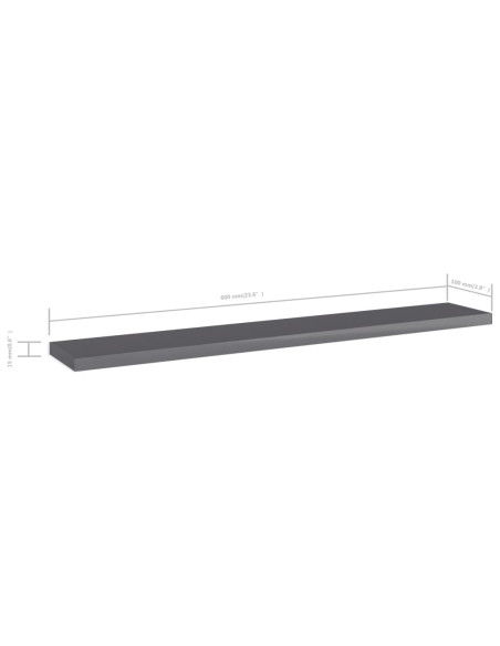 Ripiani per Libreria 4pz Grigio Lucido 60x10x1,5cm Multistrato