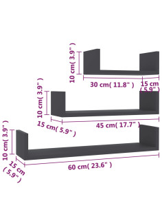 Mensole a Muro 3 pz Grigio in Legno Multistrato