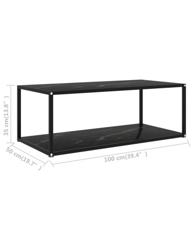 Tavolino da Salotto Nero 100x50x35 cm in Vetro Temperato